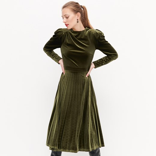 Reserved - Welurowa sukienka - Khaki Reserved 42 promocyjna cena Reserved
