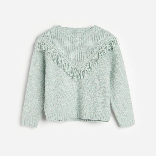 Reserved - Sweter z frędzlami - Zielony Reserved 152 okazyjna cena Reserved