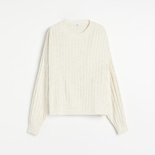 Reserved - Sweter z prążkowanej dzianiny - Kremowy Reserved L promocja Reserved