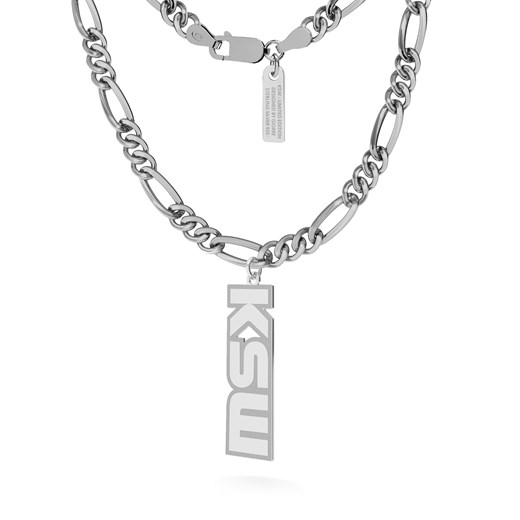 Srebrny naszyjnik z logo KSW, łańcuch figaro dmuchane, srebro 925 : Długość (cm) - 60, Kolor pokrycia srebra - Platyną Giorre GIORRE
