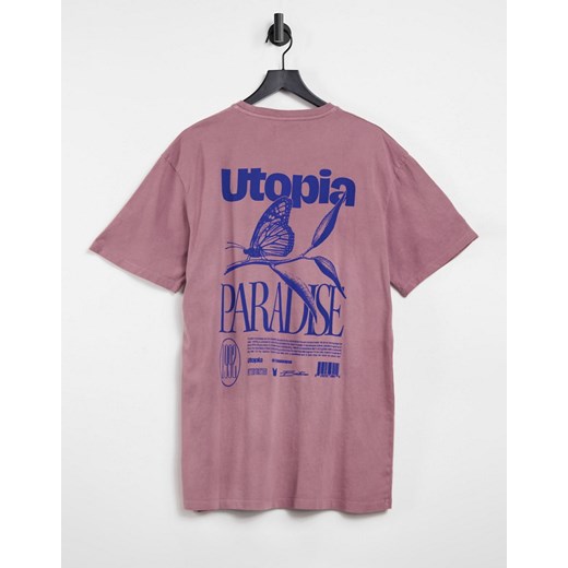 Topman – Różowy T-shirt z nadrukiem motyla z przodu i z tyłu Topman L Asos Poland