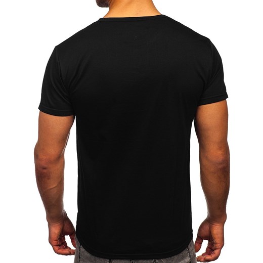 Czarny T-shirt męski z nadrukiem Denley KS2523T 2XL okazyjna cena Denley