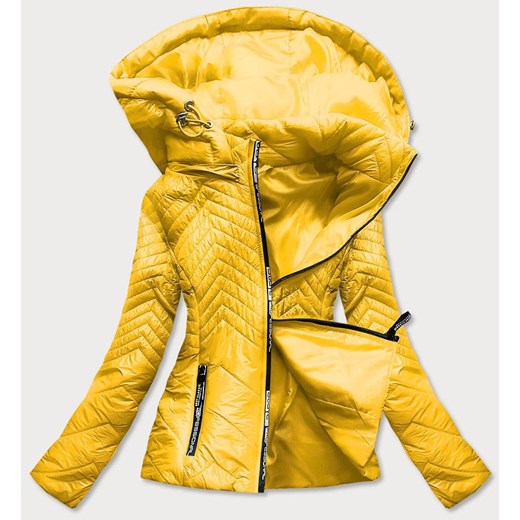 Krótka pikowana kurtka damska z kapturem żółta (b9566) ze sklepu goodlookin.pl w kategorii Kurtki damskie - zdjęcie 103673076