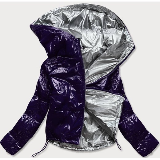 Błyszcząca pikowana kurtka damska z kapturem granatowa (b9560) ze sklepu goodlookin.pl w kategorii Kurtki damskie - zdjęcie 103673086
