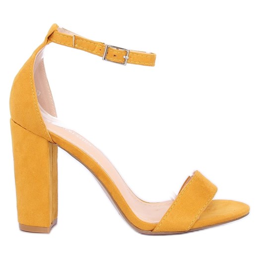 Sandały damskie żółte Butymodne eleganckie ze skóry ekologicznej 