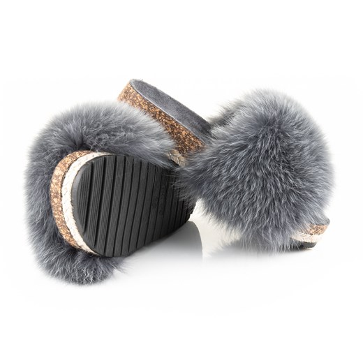 Skórzane pantofle damskie z futerkiem z lisa Jk Collection 39 JK-Collection