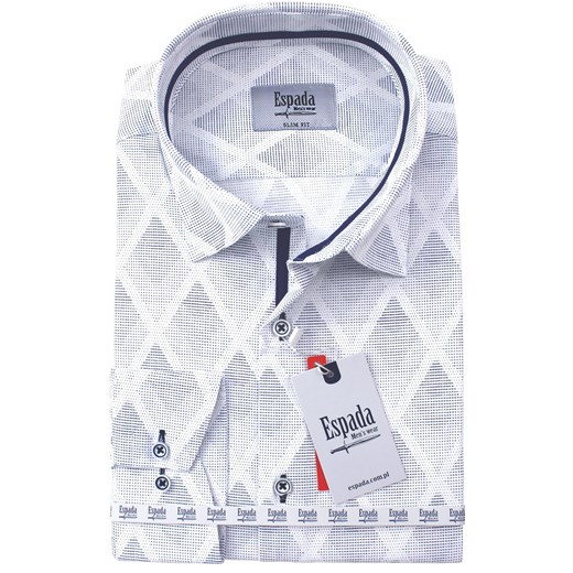 Elegancka biała koszula do spodni w kratkę 448 XL www.megakoszule.pl
