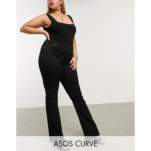 ASOS DESIGN Curve – Czarne modelujące jeansy z rozszerzanymi nogawkami i podwyższonym stanem-Czarny 52 L32 Asos Poland