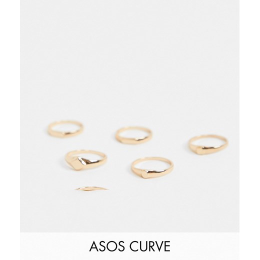 ASOS DESIGN Curve – Zestaw 6 pierścionków-sygnetów o różnych kształtach w złotym kolorze M / L Asos Poland