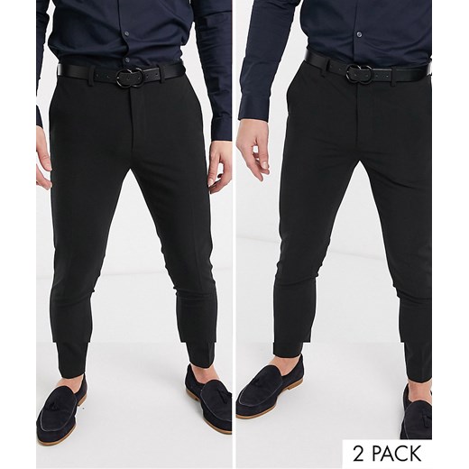 ASOS DESIGN –Czarne spodnie o bardzo obcisłym kroju, komplet 2 sztuk, w zestawie taniej!-Czarny W33 L32 Asos Poland