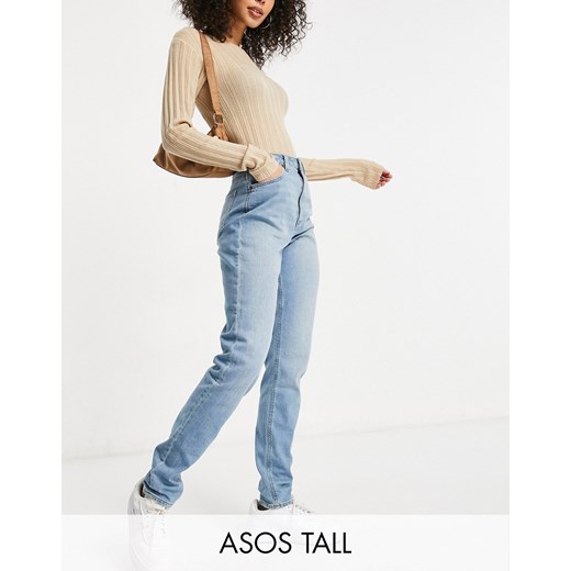 ASOS DESIGN Tall Hourglass – Wąskie mom jeans z wysoką talią i z efektem sprania-Niebieski W38 L36 Asos Poland