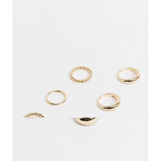 ASOS DESIGN – Zestaw 6 pierścionków w kształcie spirali i wypukłej obrączki w kolorze złotym S / M Asos Poland