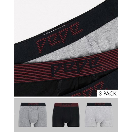 Pepe Jeans – Herman – Zestaw 3 par bokserek w różnych kolorach-Szary Pepe Jeans M okazja Asos Poland