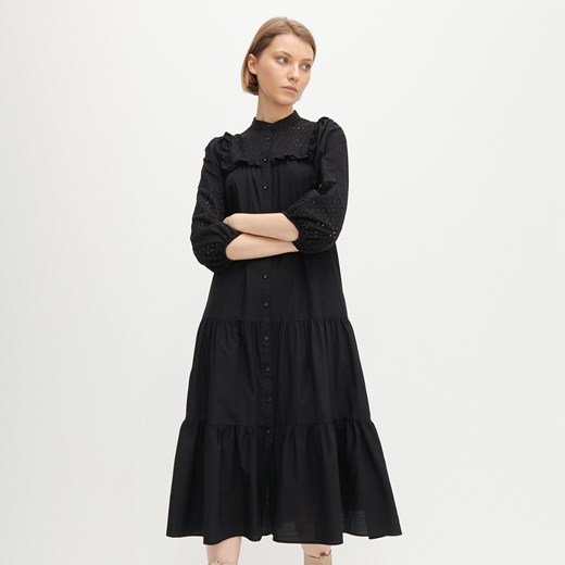 Sukienka Reserved maxi czarna z długim rękawem 