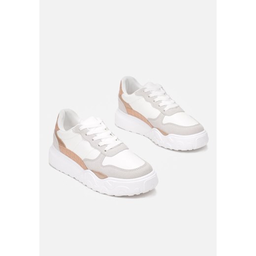 Buty sportowe damskie białe Born2be sneakersy wiosenne na platformie sznurowane 