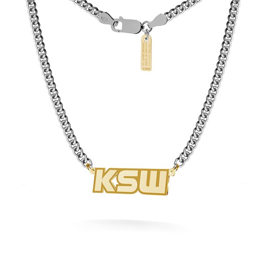 Naszyjnik z poziomą blaszką, logo KSW, pancerka, srebro 925 : Długość (cm) - 60, Kolor pokrycia srebra - Platyną / Żółtym 18K Złotem Giorre GIORRE