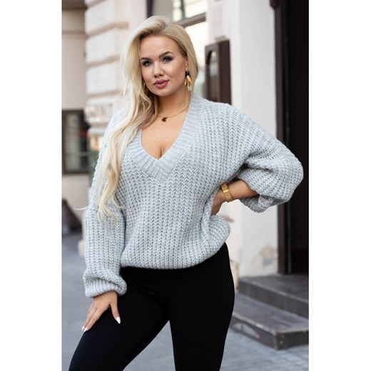 Szary sweter z grubym splotem - emilla Sklep XL-ka