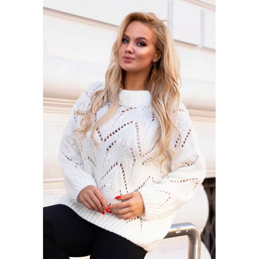 Kremowo/biały ażurowy sweter - malisa Sklep XL-ka