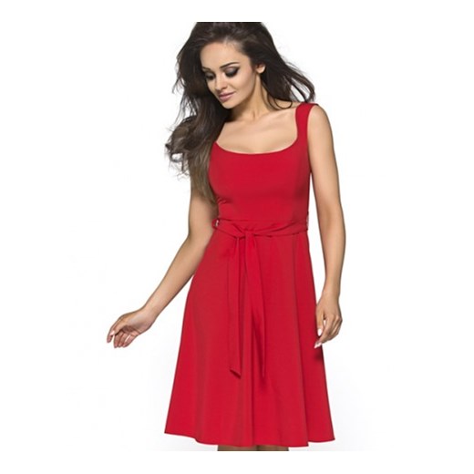 Letnia czerwona sukienka z paskiem Km111-1 kartes-moda czerwony elastan