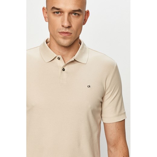 T-shirt męski Calvin Klein z krótkim rękawem beżowy bawełniany 