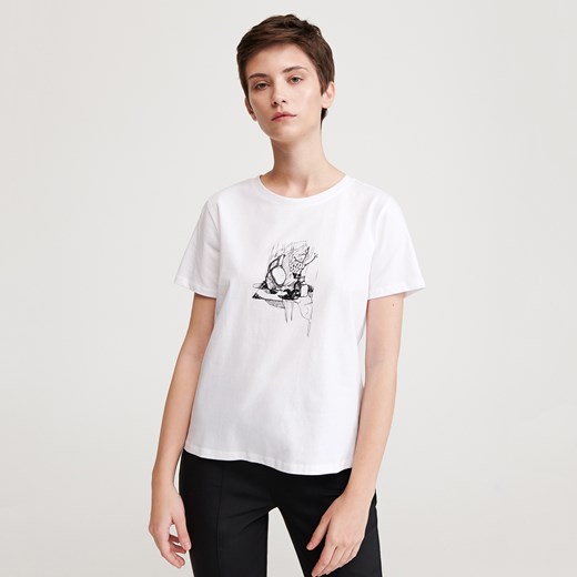 Reserved - T-shirt z nadrukiem - Biały Reserved XL okazja Reserved