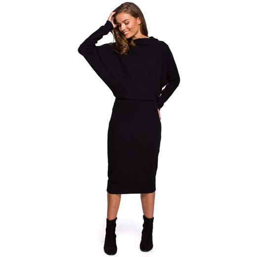 S245 Sukienka z drapowanym dekoltem - czarna ze sklepu Świat Bielizny w kategorii Sukienki - zdjęcie 103955425