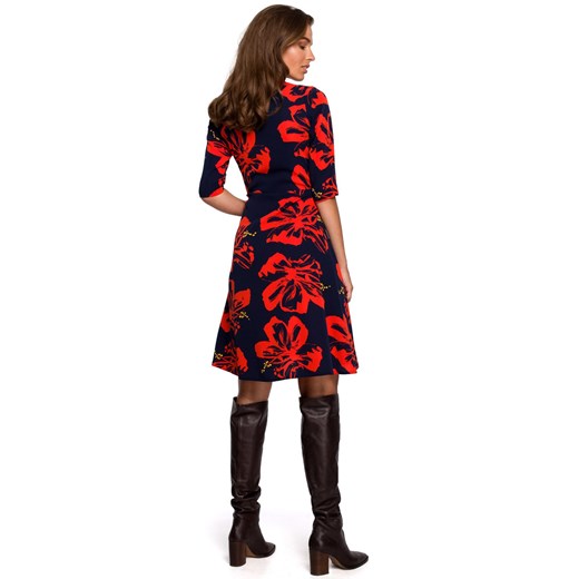 Sukienka Style z długim rękawem casualowa na spacer z bawełny z okrągłym dekoltem midi 