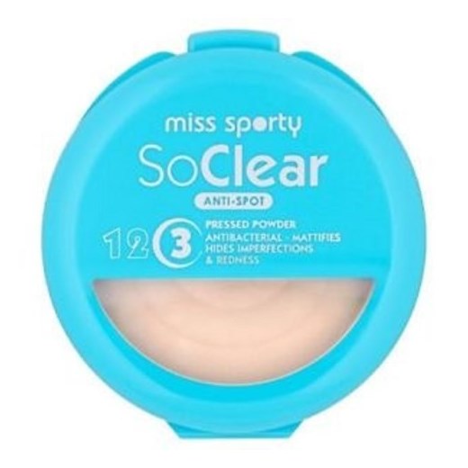 Miss Sporty, So Clear Anti-Spot 3 Pressed Powder Antibacterial, prasowany puder matujący, 001 Transparent, 9,4g Miss Sporty smyk okazja