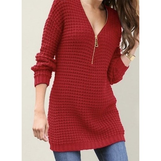 Sweter damski Cikelly z dekoltem v czerwony casual 