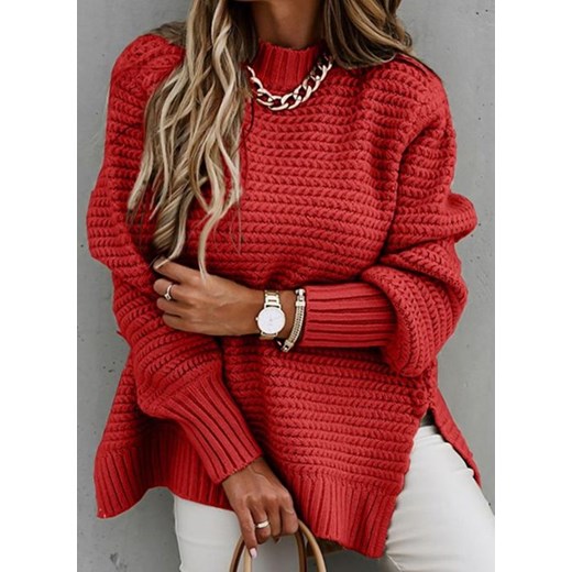 Sweter damski czerwony Cikelly z okrągłym dekoltem 