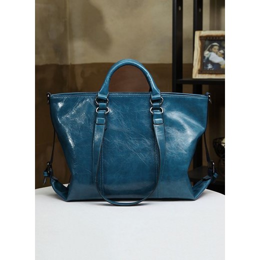 Shopper bag niebieska wakacyjna skórzana 