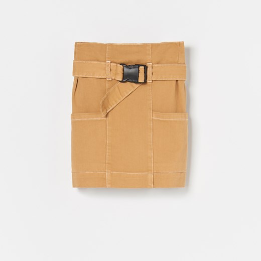 Reserved - Jeansowa spódnica z paskiem z klamrą - Brązowy Reserved 146 promocyjna cena Reserved