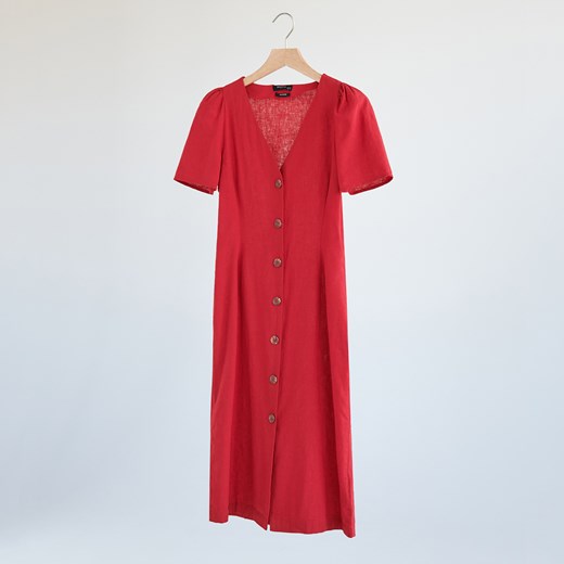 Reserved - Sukienka z lnu i bawełny - Czerwony Reserved 40 Reserved wyprzedaż
