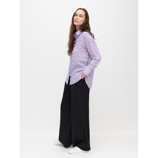Koszula damska Reserved na wiosnę fioletowa z długim rękawem 