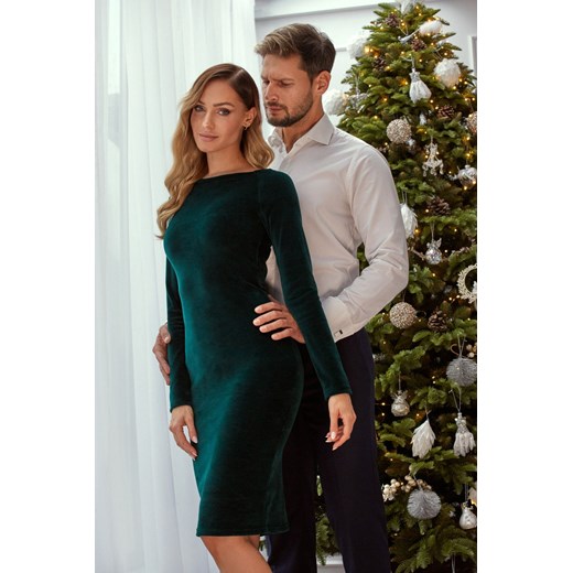M565 Welurowa sukienka ołówkowa - zielona ze sklepu Świat Bielizny w kategorii Sukienki - zdjęcie 104812038