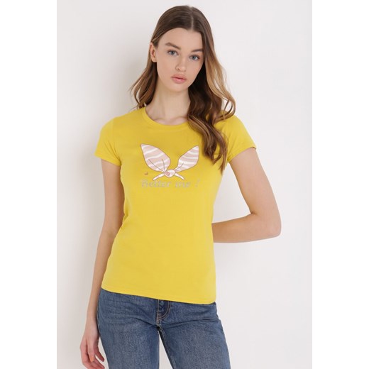 Żółty T-shirt Dasyra L/XL Born2be Odzież