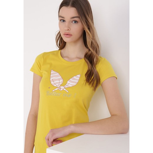 Żółty T-shirt Dasyra L/XL Born2be Odzież
