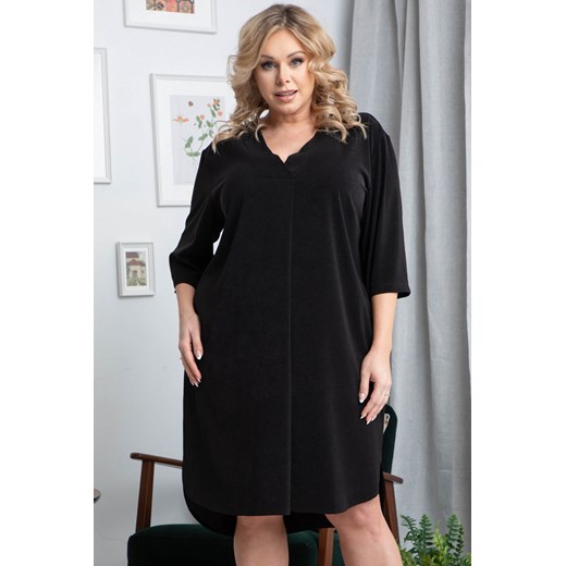 Sukienka czarna na wieczór na bal z długim rękawem