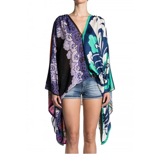 Kimono style V-neck silk blouse in striking mix of foulard prints. replay pomaranczowy stylowe