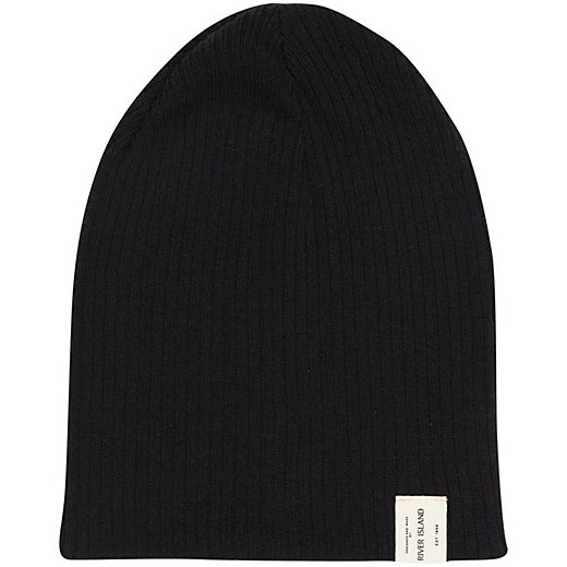 Boys black ribbed beanie hat river-island czarny beanie