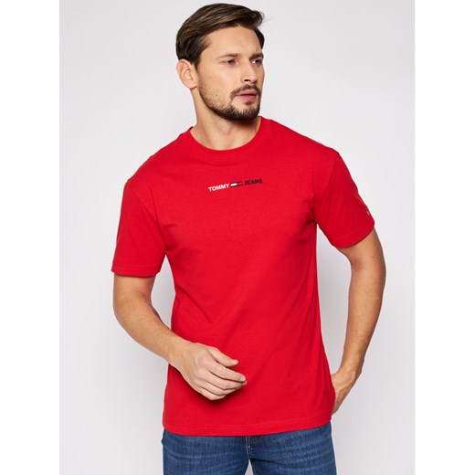 Czerwony t-shirt męski Tommy Jeans z krótkimi rękawami 
