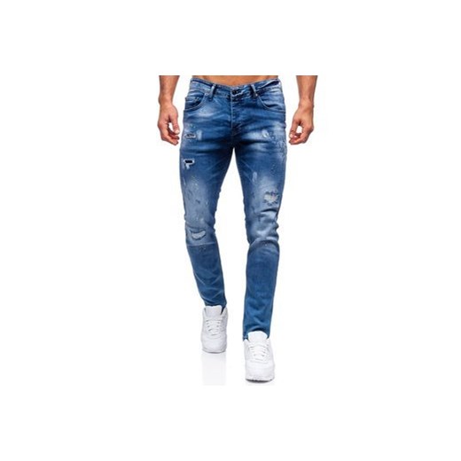 Granatowe spodnie jeansowe męskie regular fit Denley 4013 S wyprzedaż Denley