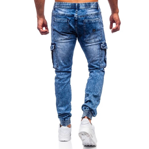 Granatowe spodnie jeansowe joggery bojówki męskie Denley T350 L wyprzedaż Denley