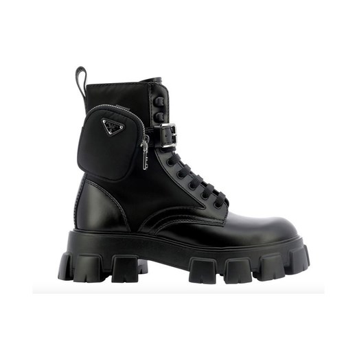 Czarne buty zimowe męskie Prada ze skóry sznurowane