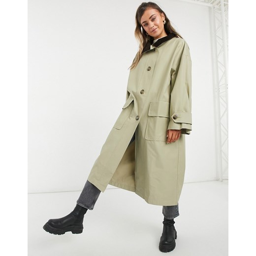 ASOS DESIGN – Beżowy trencz oversize ze sztruksowym kołnierzem-Kamiennoszary 44 Asos Poland