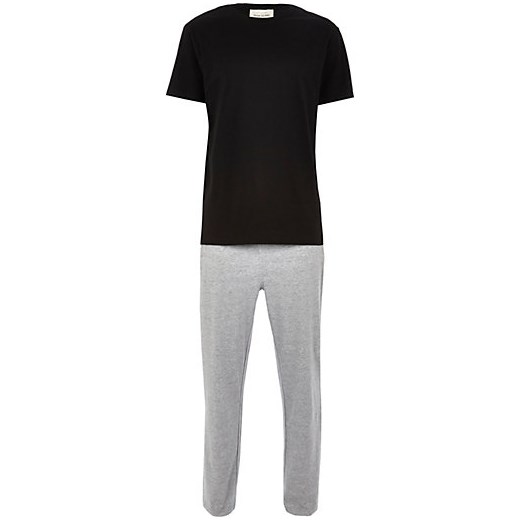 Black and grey jersey t-shirt pyjama set river-island czarny t-shirty