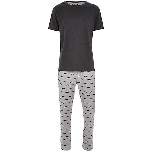 Dark grey moustache print t-shirt pyjamas river-island szary nadruki
