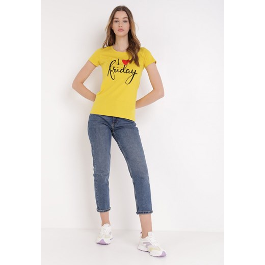 Żółty T-shirt Laridoe S/M Born2be Odzież