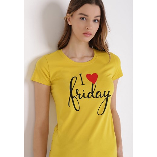 Żółty T-shirt Laridoe L/XL Born2be Odzież