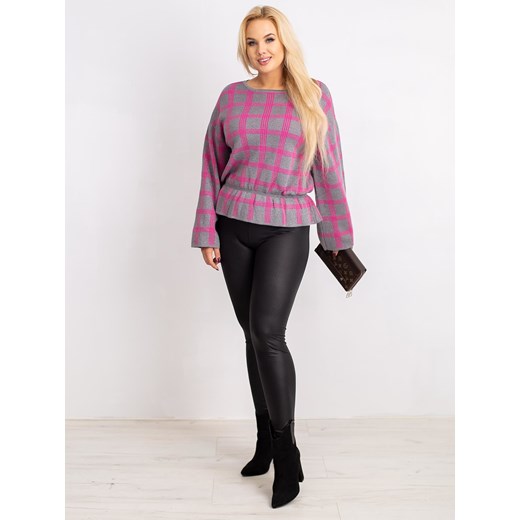 Sweter plus size w kratkę szaro-różowy RUE PARIS XL Sheandher XL Sheandher.pl
